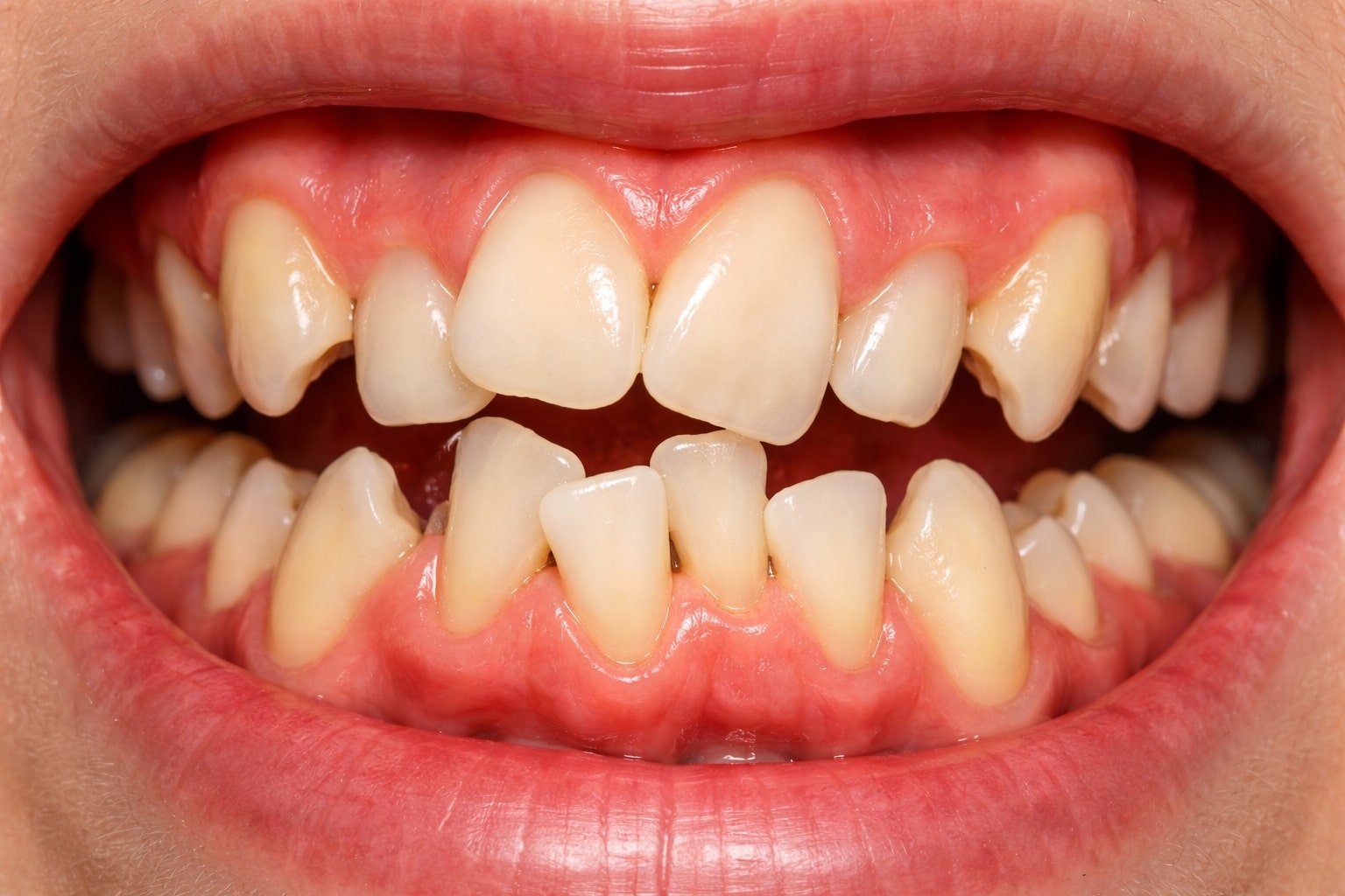 Severely crowded and overlapping teeth — a typical case for fixed-brace treatment